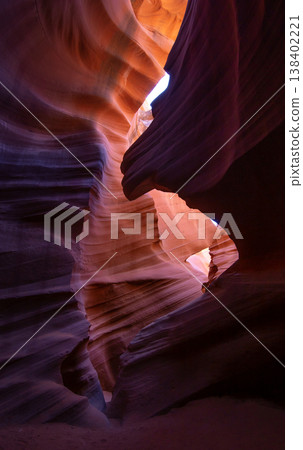 Sunlit Curves of Antelope Canyon Sandstone Formation. 138402221