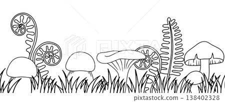 seamless outline border of autumn. meadow and mushrooms. coloring book seamless outline border of autumn. meadow and mushrooms. coloring book 138402328