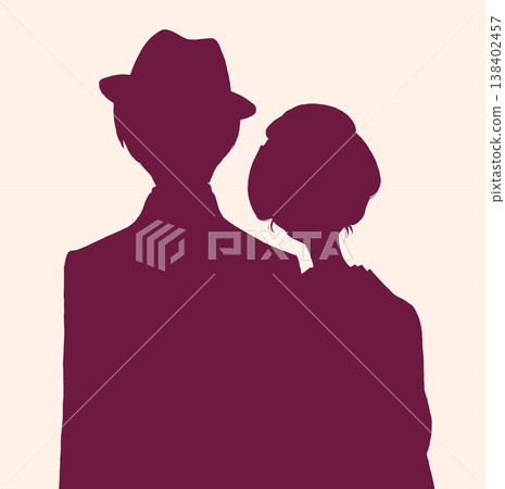 A woman in a kimono with her hair styled in a traditional Japanese hairstyle and a man in a suit are seen standing close together. A woman in a kimono with her hair styled in a traditional Japanese hairstyle and a man in a suit are seen standing close together. 138402457