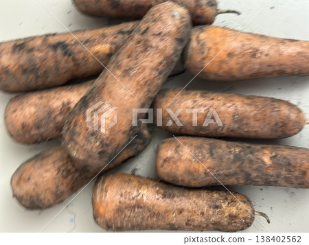 fresh carrots with dirt on them 138402562