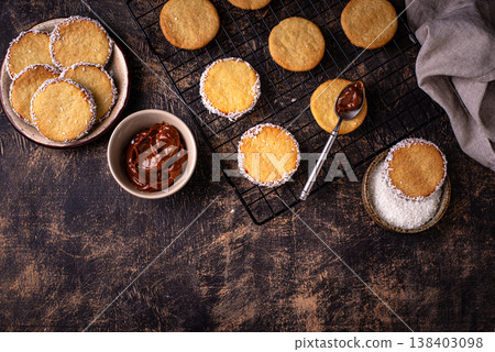 Alfajores, traditional Spanish sandwich cookies Alfajores, traditional Spanish sandwich cookies 138403098