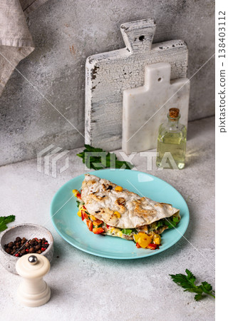 Mexican traditional snack quesadilla with vegetable Mexican traditional snack quesadilla with vegetable 138403112