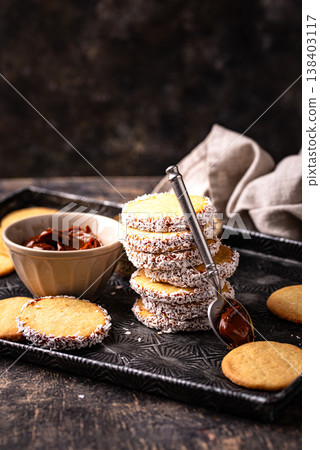 Alfajores, traditional Spanish sandwich cookies Alfajores, traditional Spanish sandwich cookies 138403117