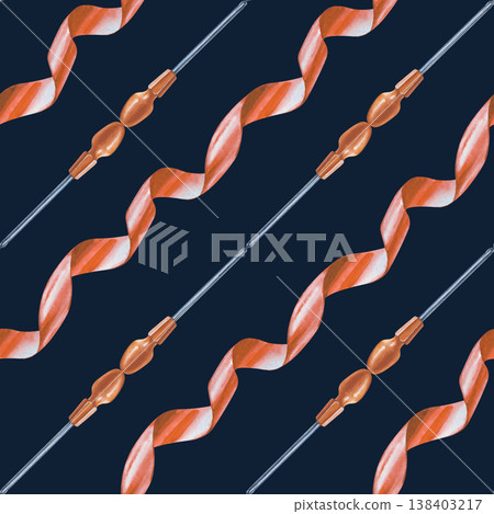 Diagonal seamless pattern with screwdrivers and twisted red ribbon. Watercolor illustration of working tools on a dark background. Realistic seamless background for wallpaper, packaging, and printing. Diagonal seamless pattern with screwdrivers and twisted red ribbon. Watercolor illustration of working tools on a dark background. Realistic seamless background for wallpaper, packaging, and printing. 138403217