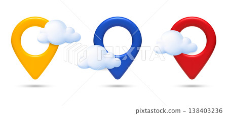 3D Location Pin with Clouds Minimal Icon 3D Location Pin with Clouds Minimal Icon 138403236