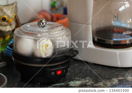 Steamed Eggs And Black Coffee For Breakfast Steamed Eggs And Black Coffee For Breakfast 138403300