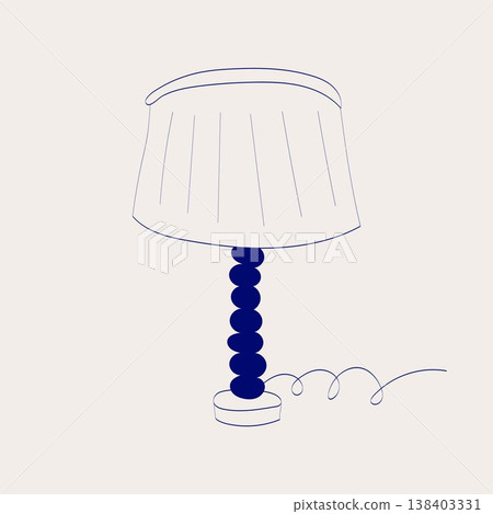 Hand drawn blue table lamp with lampshade in minimal doodle style. Hand drawn blue table lamp with lampshade in minimal doodle style. 138403331