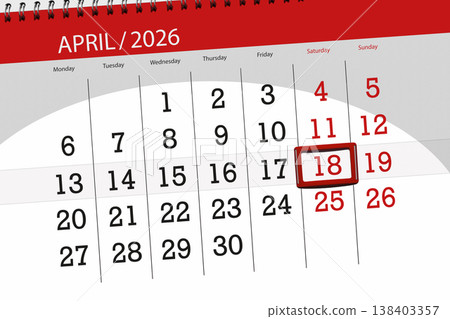 Calendar 2026, deadline, day, month, page, organizer, date, April, saturday, number 18 Calendar 2026, deadline, day, month, page, organizer, date, April, saturday, number 18 138403357