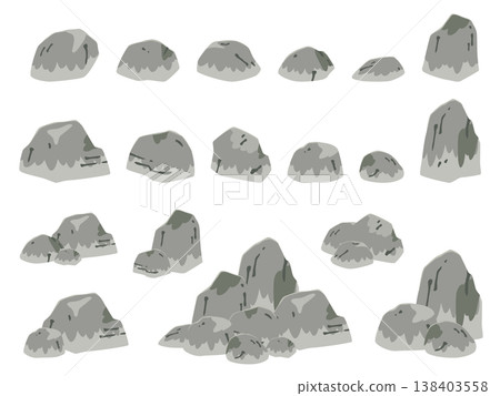 A set of cute, Japanese-style rock illustrations with a sumi-e (ink painting) feel. A set of cute, Japanese-style rock illustrations with a sumi-e (ink painting) feel. 138403558