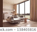 Modern Minimalist Living Room and Kitchen Interior 138403816