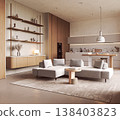 Modern Japandi Open Plan Living Room and Kitchen 138403823