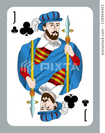 Jack of clubs playing card, retro vintage vector design style Jack of clubs playing card, retro vintage vector design style 138404401