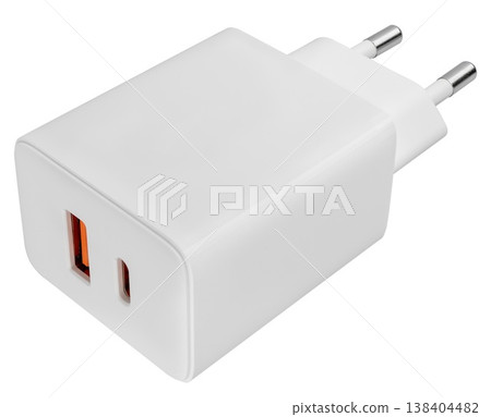 White phone power supply with fast USB connection White phone power supply with fast USB connection 138404482