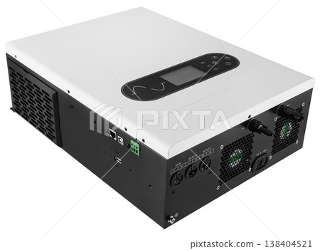 Inverter for a solar system supporting home power supply, on a white background with a drop 138404521