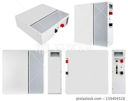 Home battery for solar energy and off-grid power, on a white background with a border Home battery for solar energy and off-grid power, on a white background with a border 138404528