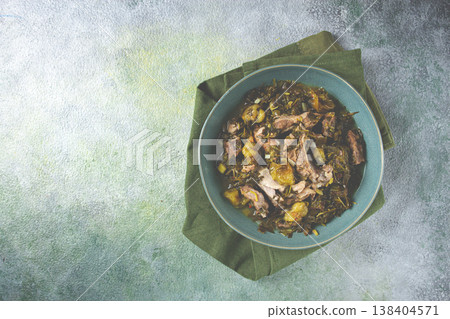 chakapuli, Georgian dish, stewed meat with herbs and tkemali, in white wine, homemade, no people, chakapuli, Georgian dish, stewed meat with herbs and tkemali, in white wine, homemade, no people, 138404571