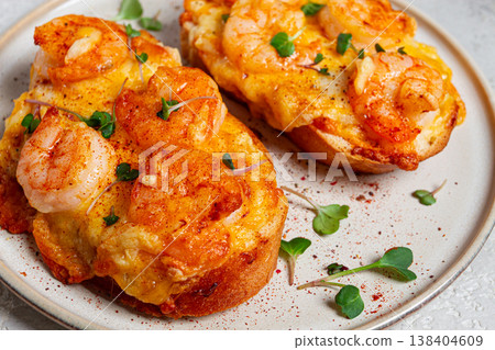 sandwiches with shrimp and cheese, baked in the oven, with microgreens, breakfast, homemade, no people, sandwiches with shrimp and cheese, baked in the oven, with microgreens, breakfast, homemade, no people, 138404609