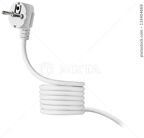 Electric cable with plug against a white background 138404669