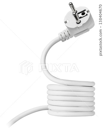 White power cable with plug, neatly coiled against a light background White power cable with plug, neatly coiled against a light background 138404670