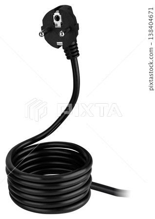 Power cable with plug isolated against a white background for design purposes 138404671