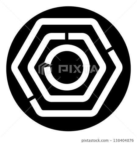 Hexagonal maze creating abstract geometric labyrinth design 138404876