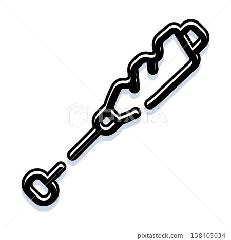 Black and white line drawing of a corkscrew 138405034