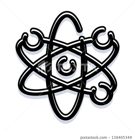 Abstract stylized atom structure with orbiting electrons Abstract stylized atom structure with orbiting electrons 138405349