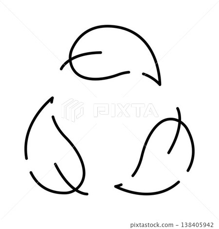 Recycle symbol forming from three flowing leaves Recycle symbol forming from three flowing leaves 138405942