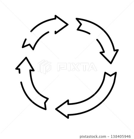 Circular arrow symbol forming a continuous cyclical process 138405946