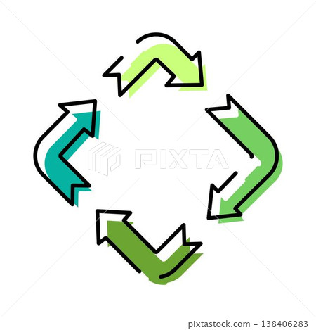 Green recycle arrows forming circular sustainability symbol Green recycle arrows forming circular sustainability symbol 138406283