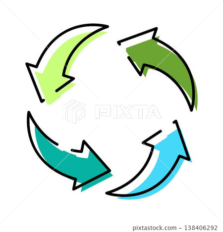 Recycling arrows forming a sustainable circular process icon Recycling arrows forming a sustainable circular process icon 138406292