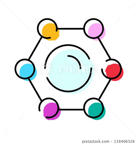 Colorful hexagonal molecule structure connecting atoms concept Colorful hexagonal molecule structure connecting atoms concept 138406326