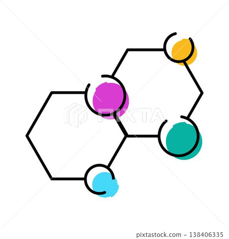 Colorful molecular structure illustrating science and research concepts 138406335