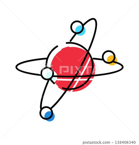 Atom model symbol showing electrons orbiting nucleus 138406340