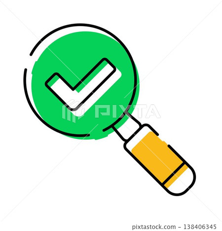 Magnifying glass checking complete verification process icon 138406345