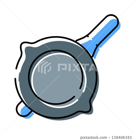 Cast iron frying pan flat line design 138406383