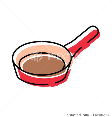 Red frying pan for cooking food and meals 138406387