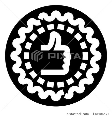 Thumbs up icon in quality approval badge Thumbs up icon in quality approval badge 138406475