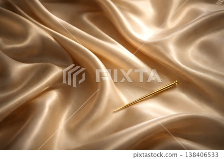 Elegant Golden Hair Stick on Draped Satin Fabric 138406533