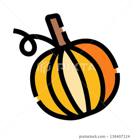 Pumpkin icon symbolizing autumn harvest and halloween holidays Pumpkin icon symbolizing autumn harvest and halloween holidays 138407124