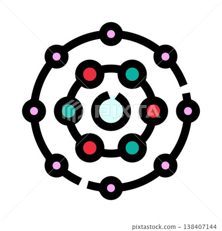 Atom model showing electrons orbiting nucleus structure Atom model showing electrons orbiting nucleus structure 138407144