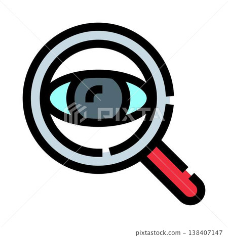 Eye looking through magnifying glass for research Eye looking through magnifying glass for research 138407147