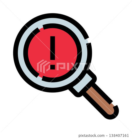 Magnifying glass finding system error alert icon 138407161