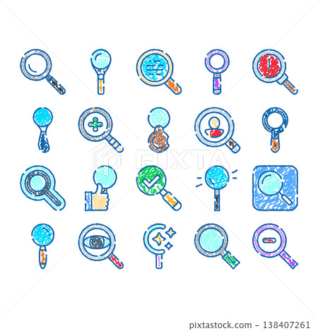 Magnifying glass search zoom exploration discovery set Magnifying glass search zoom exploration discovery set 138407261