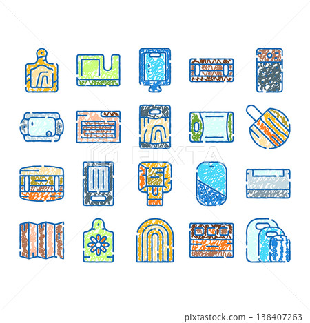 Cutting boards kitchen culinary accessories sketch icon set Cutting boards kitchen culinary accessories sketch icon set 138407263