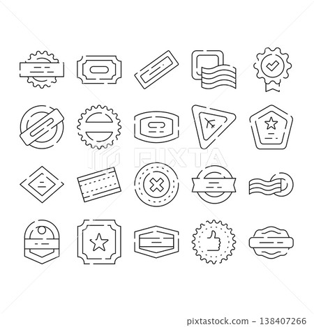 Empty badge ribbon labels and stamp collection 138407266