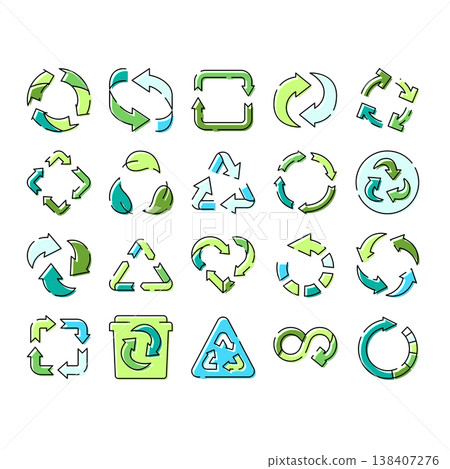 Recycling arrow symbols collection promoting sustainability and reuse Recycling arrow symbols collection promoting sustainability and reuse 138407276