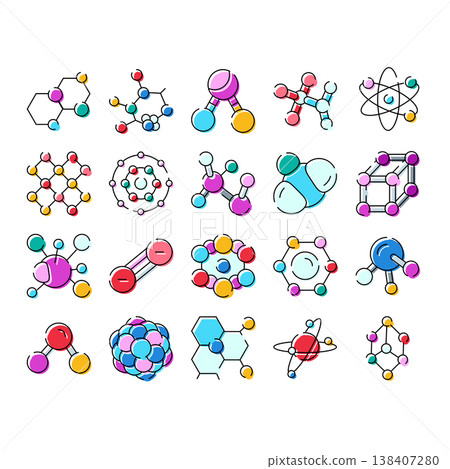 Molecular structures and chemical compounds science flat icons Molecular structures and chemical compounds science flat icons 138407280