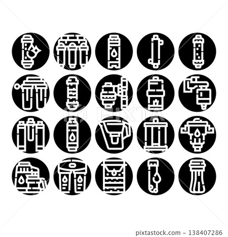 Water filter system purification and treatment icons collection Water filter system purification and treatment icons collection 138407286