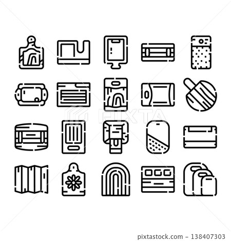 Cutting boards and kitchen accessories outline icons collection Cutting boards and kitchen accessories outline icons collection 138407303